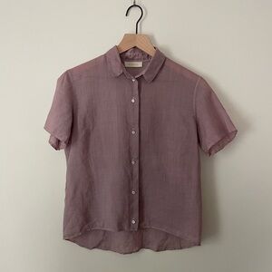 Vintage Burberry button up womens small dyed lilac purple linen blend